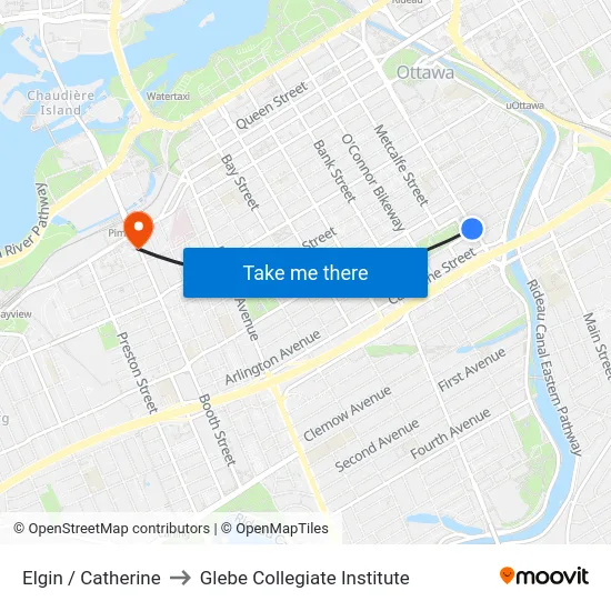 Elgin / Catherine to Glebe Collegiate Institute map