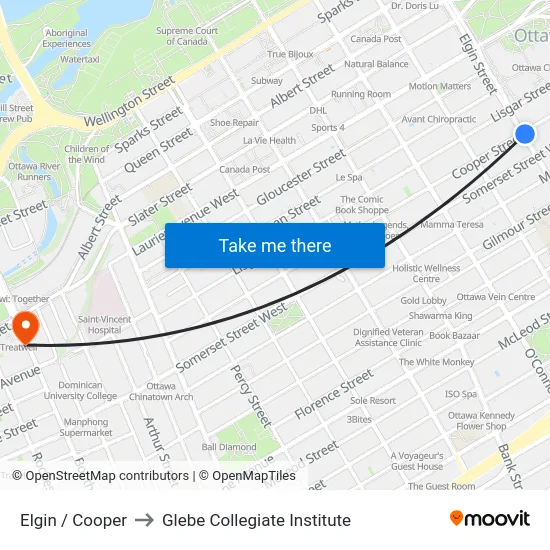 Elgin / Cooper to Glebe Collegiate Institute map