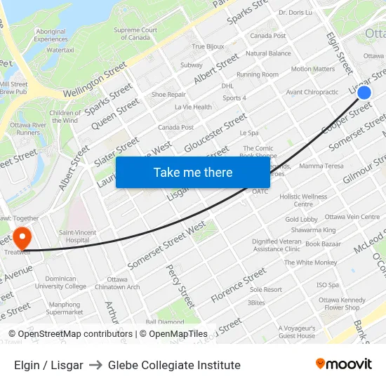 Elgin / Lisgar to Glebe Collegiate Institute map