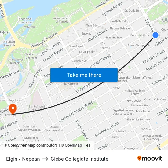 Elgin / Nepean to Glebe Collegiate Institute map