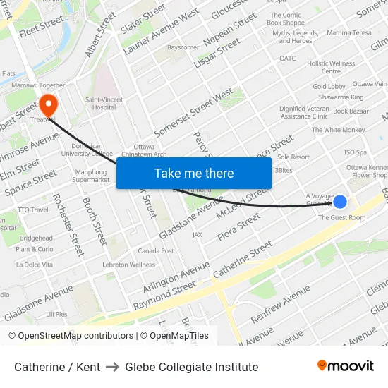 Catherine / Kent to Glebe Collegiate Institute map