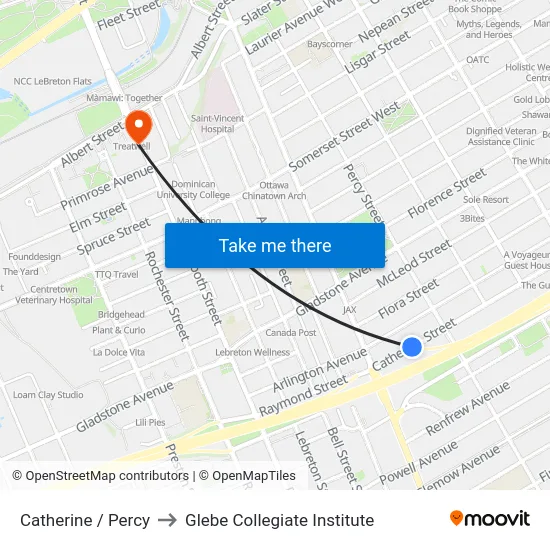 Catherine / Percy to Glebe Collegiate Institute map