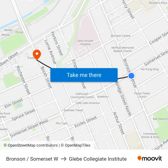 Bronson / Somerset W to Glebe Collegiate Institute map