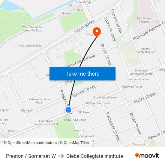 Preston / Somerset W to Glebe Collegiate Institute map