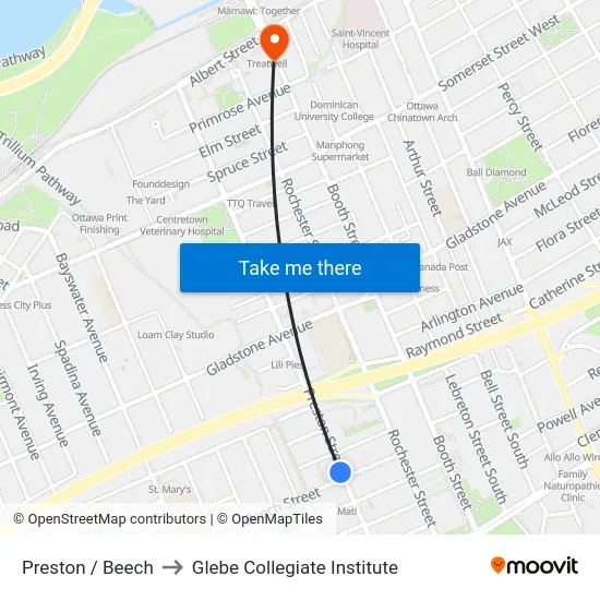 Preston / Beech to Glebe Collegiate Institute map