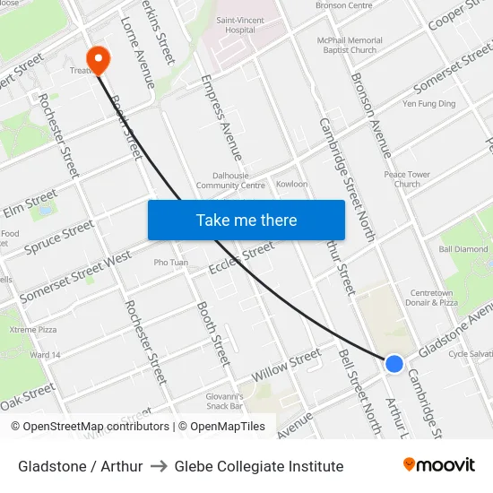 Gladstone / Arthur to Glebe Collegiate Institute map