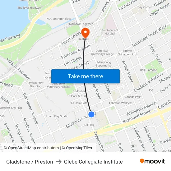 Gladstone / Preston to Glebe Collegiate Institute map