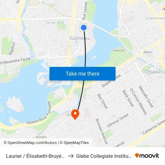 Laurier / Élisabeth-Bruyère to Glebe Collegiate Institute map