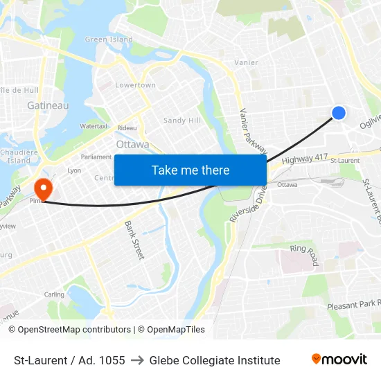 St-Laurent / Ad. 1055 to Glebe Collegiate Institute map