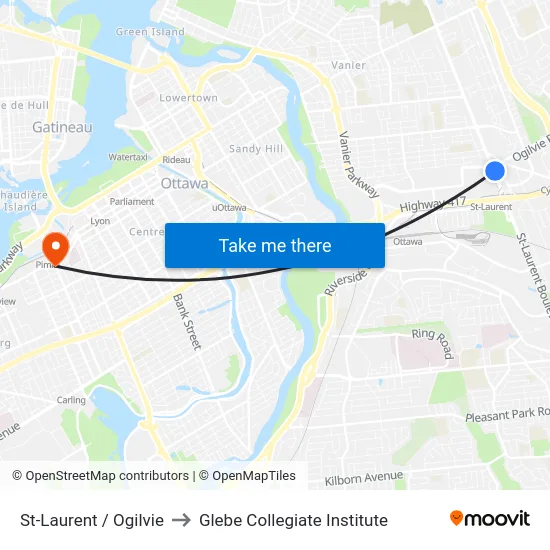 St-Laurent / Ogilvie to Glebe Collegiate Institute map