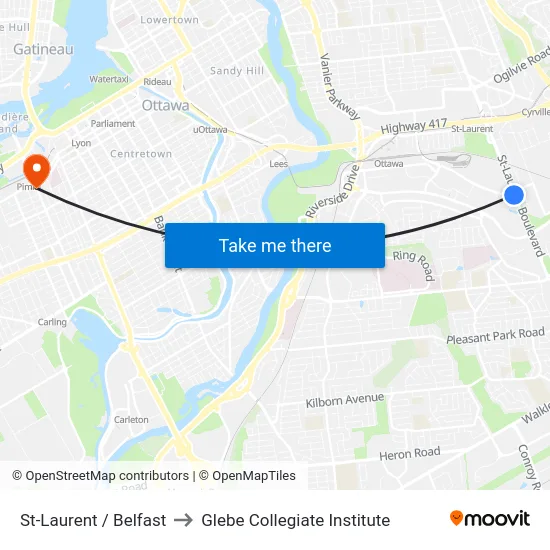 St-Laurent / Belfast to Glebe Collegiate Institute map