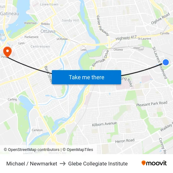 Michael / Newmarket to Glebe Collegiate Institute map