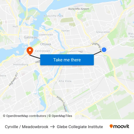 Cyrville / Meadowbrook to Glebe Collegiate Institute map