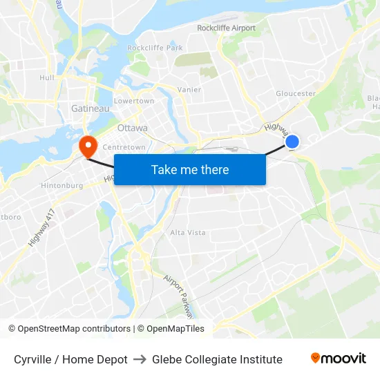 Cyrville / Home Depot to Glebe Collegiate Institute map