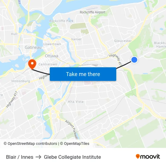 Blair / Innes to Glebe Collegiate Institute map