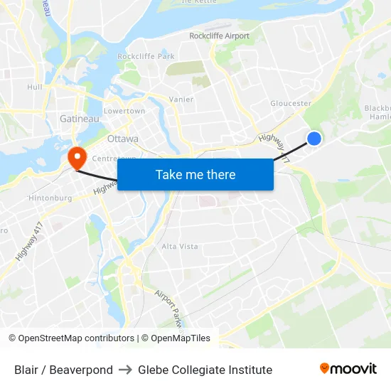 Blair / Beaverpond to Glebe Collegiate Institute map