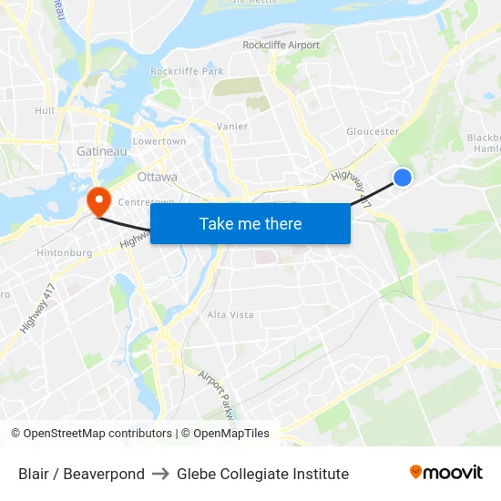 Blair / Beaverpond to Glebe Collegiate Institute map