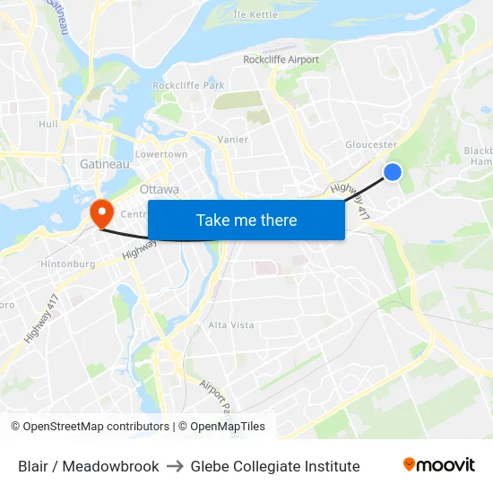 Blair / Meadowbrook to Glebe Collegiate Institute map