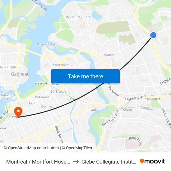Montréal / Montfort Hospital to Glebe Collegiate Institute map