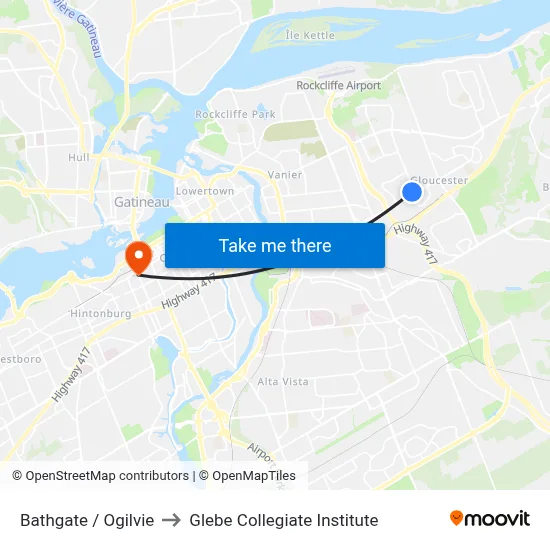 Bathgate / Ogilvie to Glebe Collegiate Institute map
