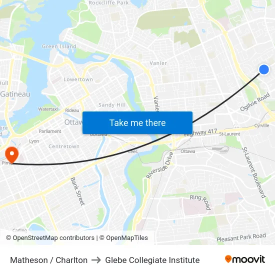 Matheson / Charlton to Glebe Collegiate Institute map