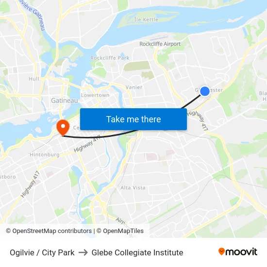 Ogilvie / City Park to Glebe Collegiate Institute map