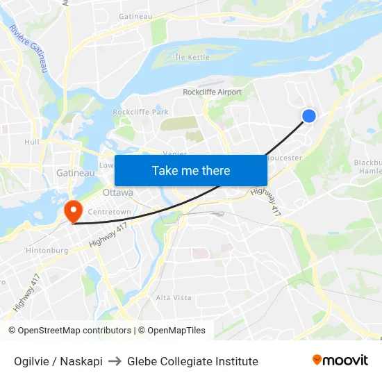 Ogilvie / Naskapi to Glebe Collegiate Institute map