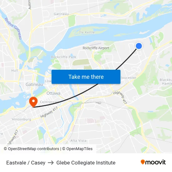 Eastvale / Casey to Glebe Collegiate Institute map