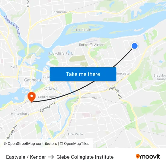Eastvale / Kender to Glebe Collegiate Institute map