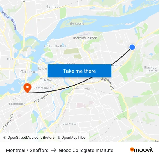 Montréal / Shefford to Glebe Collegiate Institute map