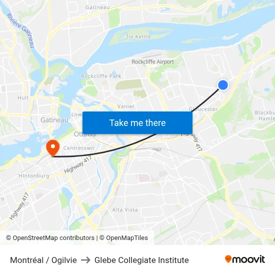 Montréal / Ogilvie to Glebe Collegiate Institute map