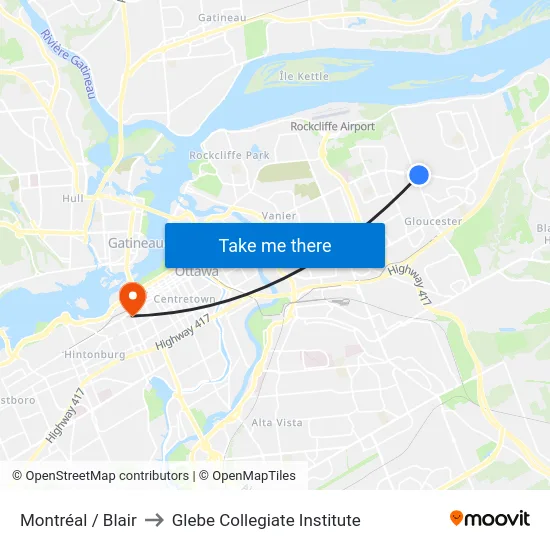 Montréal / Blair to Glebe Collegiate Institute map