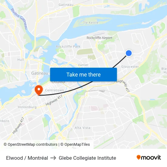 Elwood / Montréal to Glebe Collegiate Institute map