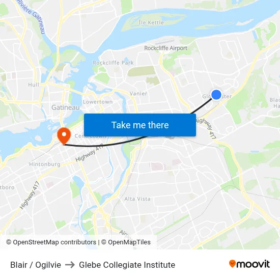 Blair / Ogilvie to Glebe Collegiate Institute map