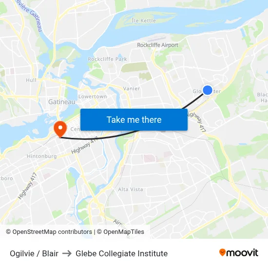 Ogilvie / Blair to Glebe Collegiate Institute map