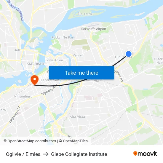 Ogilvie / Elmlea to Glebe Collegiate Institute map