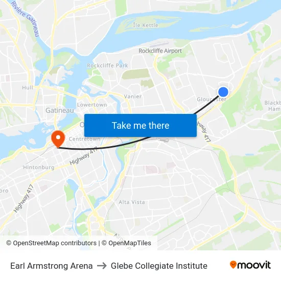 Earl Armstrong Arena to Glebe Collegiate Institute map