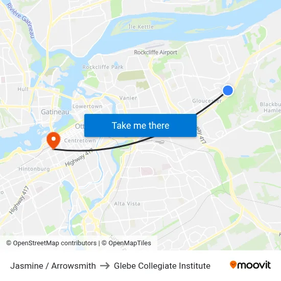 Jasmine / Arrowsmith to Glebe Collegiate Institute map