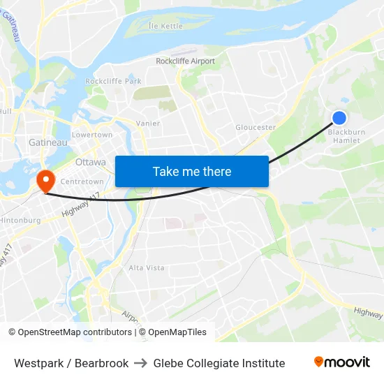 Westpark / Bearbrook to Glebe Collegiate Institute map