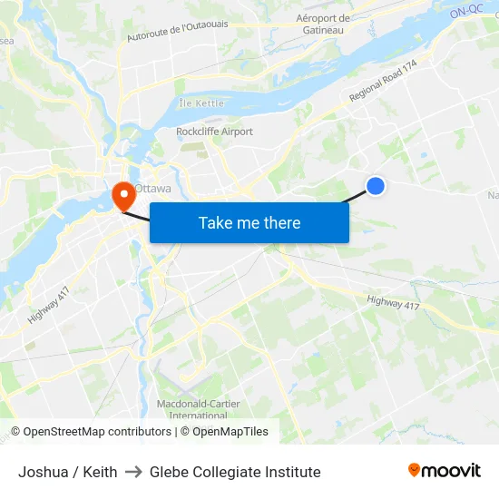 Joshua / Keith to Glebe Collegiate Institute map