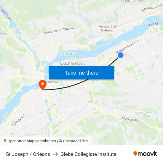 St Joseph / Orléans to Glebe Collegiate Institute map
