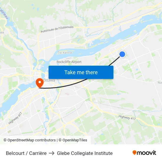 Belcourt / Carrière to Glebe Collegiate Institute map