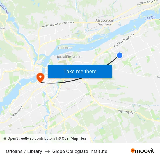 Orléans / Library to Glebe Collegiate Institute map