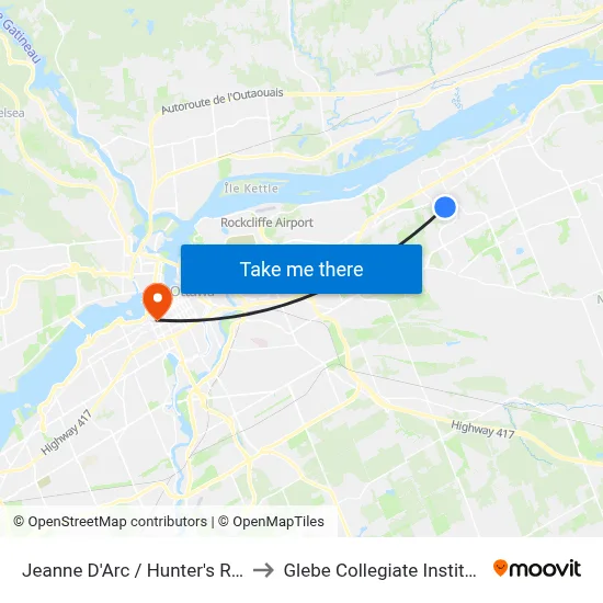 Jeanne D'Arc / Hunter's Run to Glebe Collegiate Institute map