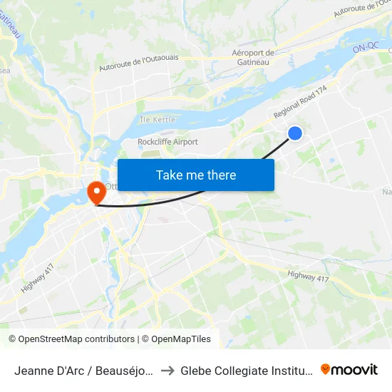 Jeanne D'Arc / Beauséjour to Glebe Collegiate Institute map