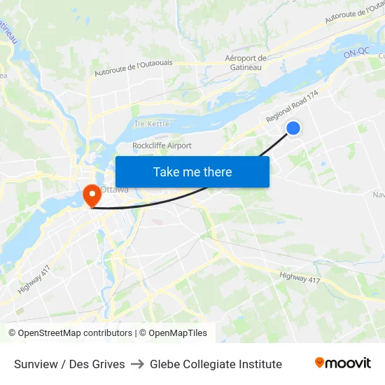Sunview / Des Grives to Glebe Collegiate Institute map