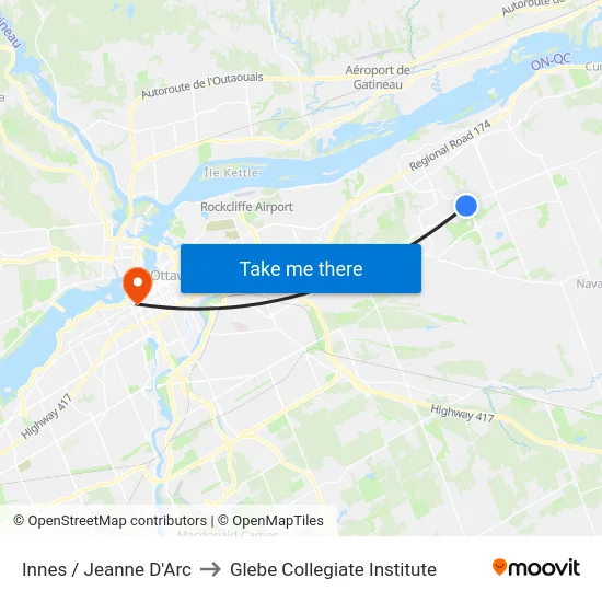 Innes / Jeanne D'Arc to Glebe Collegiate Institute map