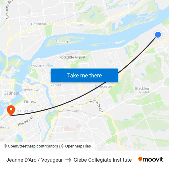 Jeanne D'Arc / Voyageur to Glebe Collegiate Institute map