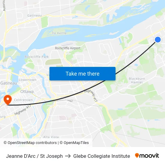 Jeanne D'Arc / St Joseph to Glebe Collegiate Institute map
