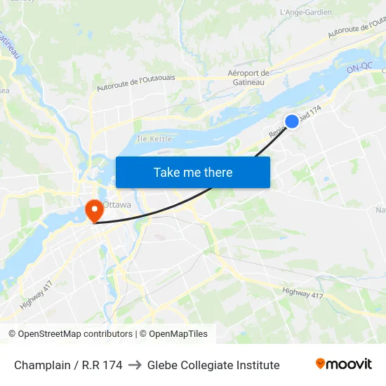 Champlain / R.R 174 to Glebe Collegiate Institute map